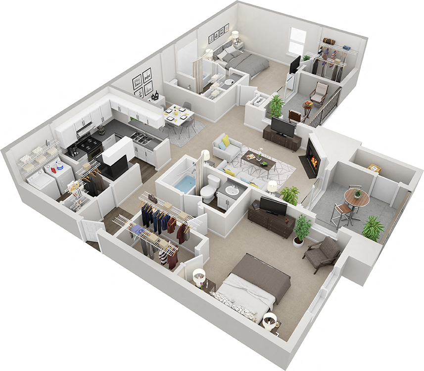 Floor plan for 2 beds, 2 baths, 1175 sqft
